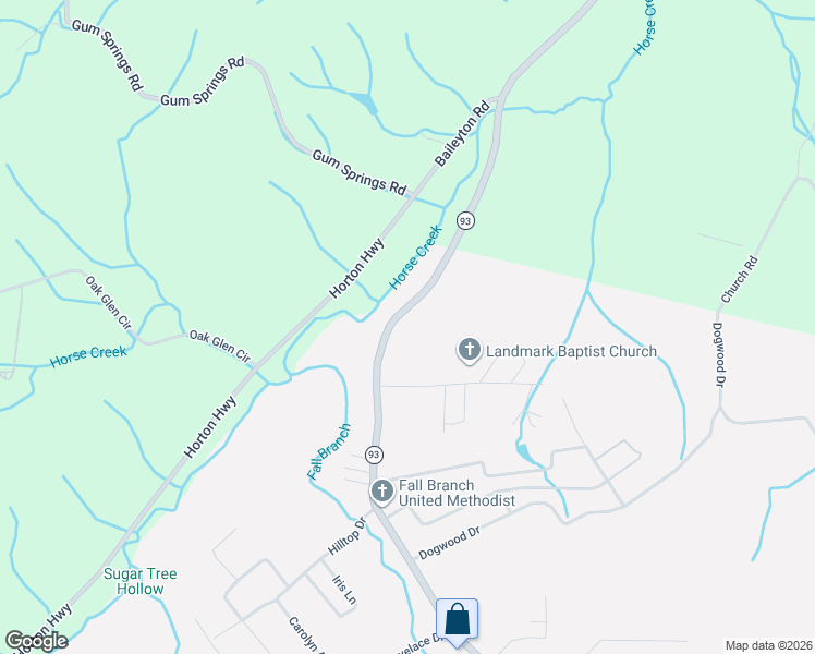 map of restaurants, bars, coffee shops, grocery stores, and more near 2145 Tennessee 93 in Fall Branch