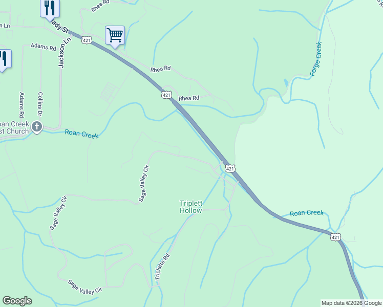 map of restaurants, bars, coffee shops, grocery stores, and more near 244 Sage Valley Circle in Mountain City