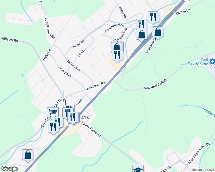 map of restaurants, bars, coffee shops, grocery stores, and more near 5793 Bristol Highway in Piney Flats