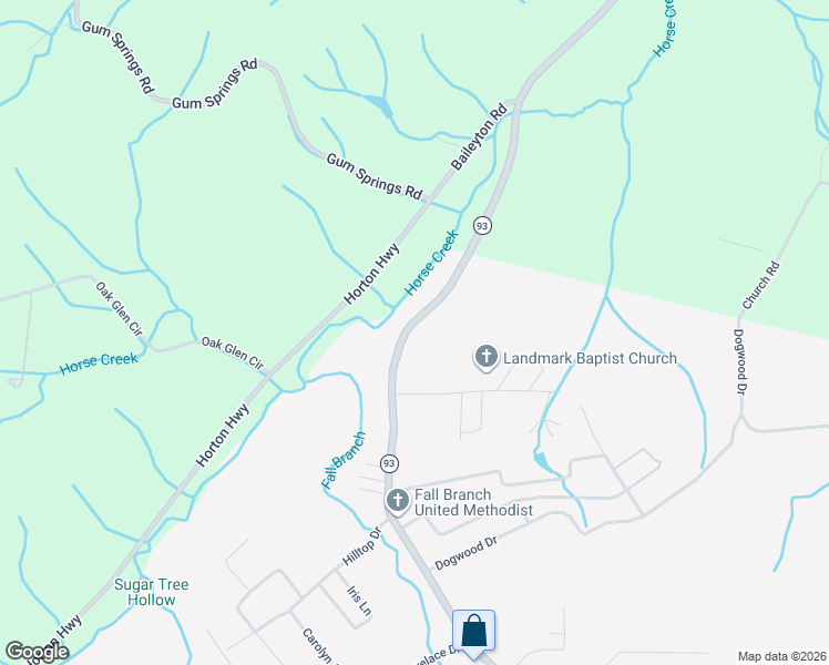 map of restaurants, bars, coffee shops, grocery stores, and more near 2145 Tennessee 93 in Fall Branch