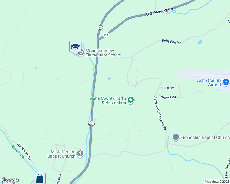 map of restaurants, bars, coffee shops, grocery stores, and more near 2428 U.S. Highway 221 North in Jefferson