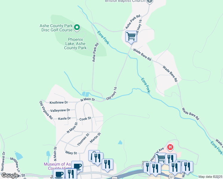 map of restaurants, bars, coffee shops, grocery stores, and more near 1003 Old Highway 16 in Jefferson