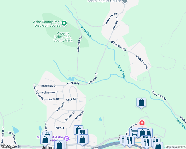 map of restaurants, bars, coffee shops, grocery stores, and more near 1003 Old Highway 16 in Jefferson
