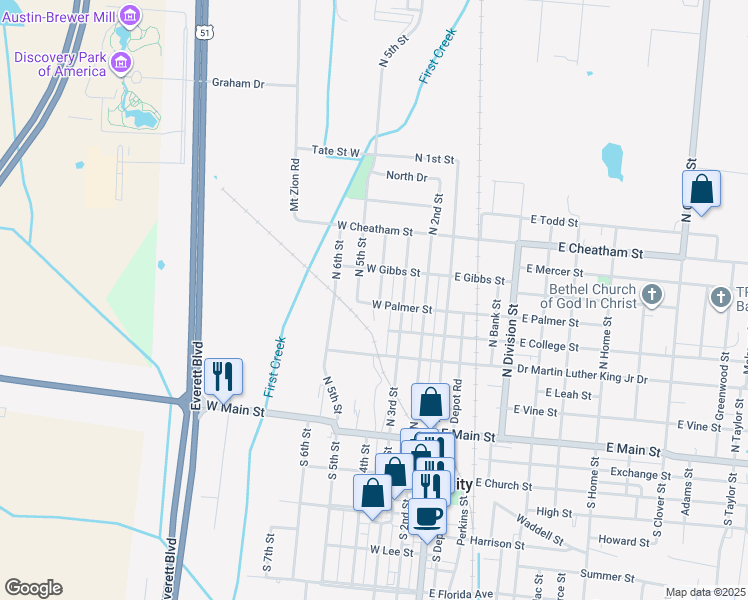 map of restaurants, bars, coffee shops, grocery stores, and more near 602 North 4th Street in Union City