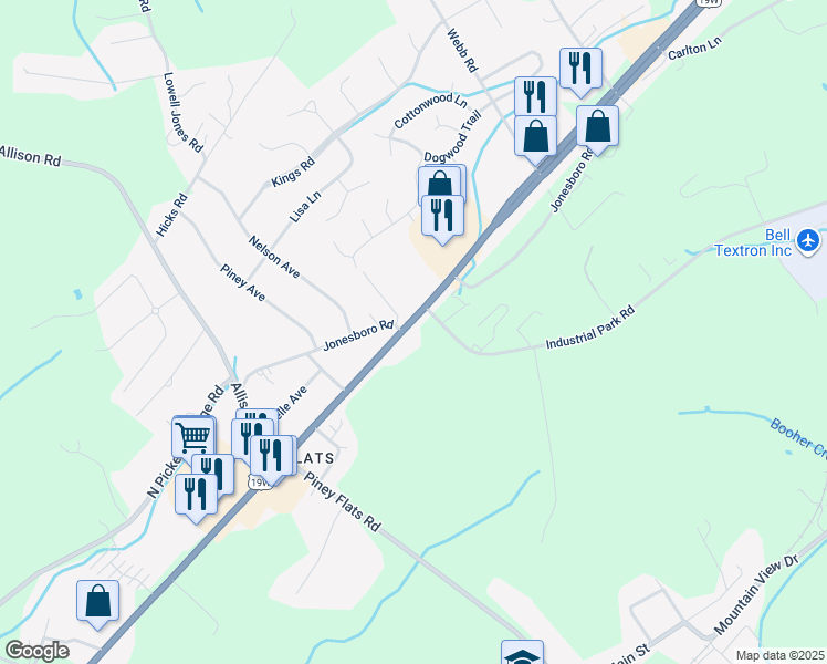 map of restaurants, bars, coffee shops, grocery stores, and more near 5793 Bristol Highway in Piney Flats