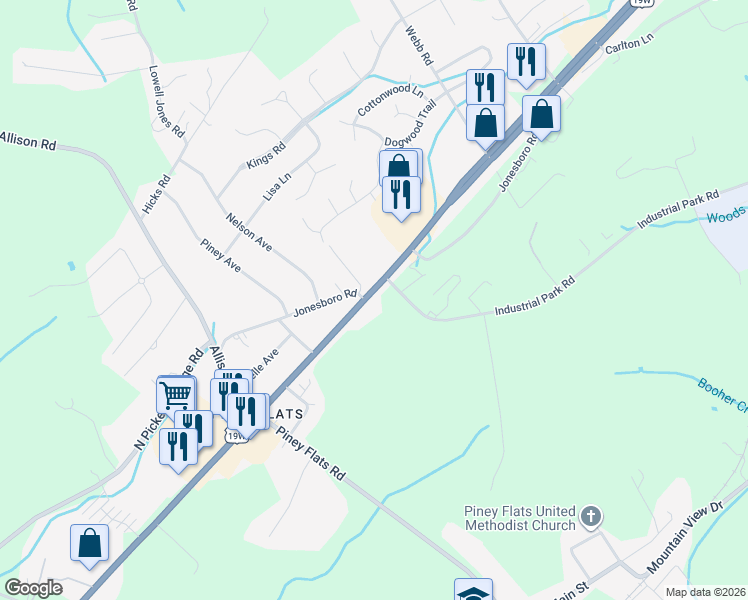 map of restaurants, bars, coffee shops, grocery stores, and more near 5793 Bristol Highway in Piney Flats