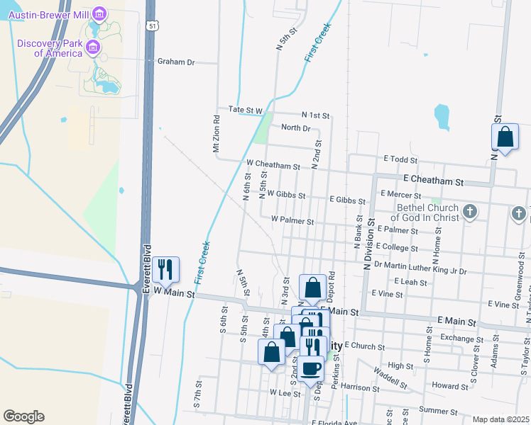 map of restaurants, bars, coffee shops, grocery stores, and more near 602 North 4th Street in Union City