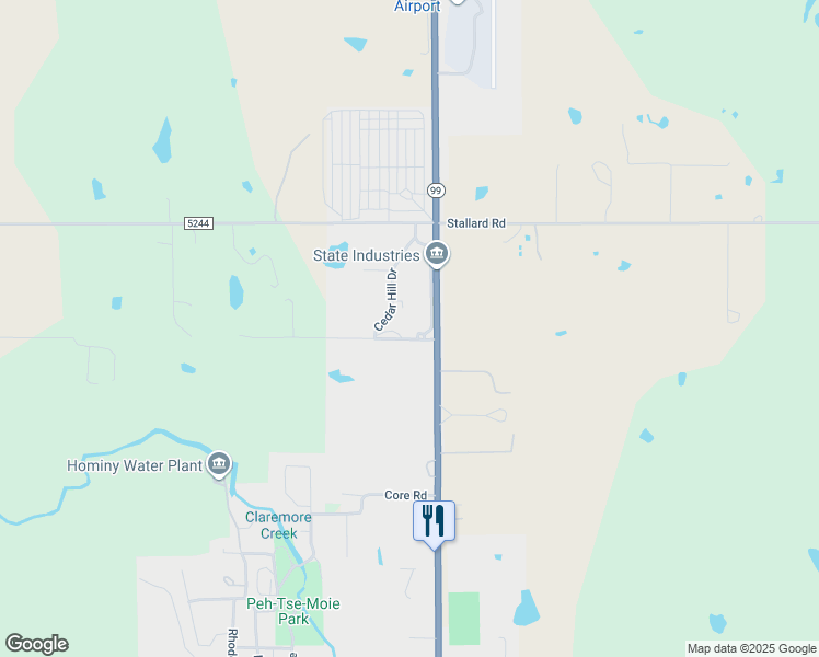 map of restaurants, bars, coffee shops, grocery stores, and more near 1301 Millsap Drive in Hominy