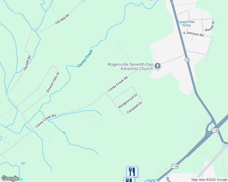 map of restaurants, bars, coffee shops, grocery stores, and more near 634 Caney Creek Road in Rogersville