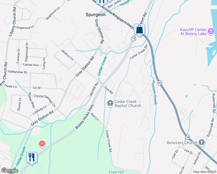 map of restaurants, bars, coffee shops, grocery stores, and more near 19 Stonebriar Court in Gray