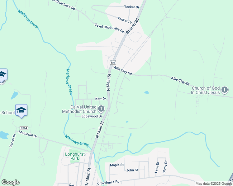 map of restaurants, bars, coffee shops, grocery stores, and more near 172 Maggie Lane in Roxboro