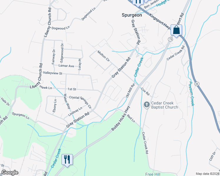 map of restaurants, bars, coffee shops, grocery stores, and more near 444 Old Grist Mill Boulevard in Johnson City