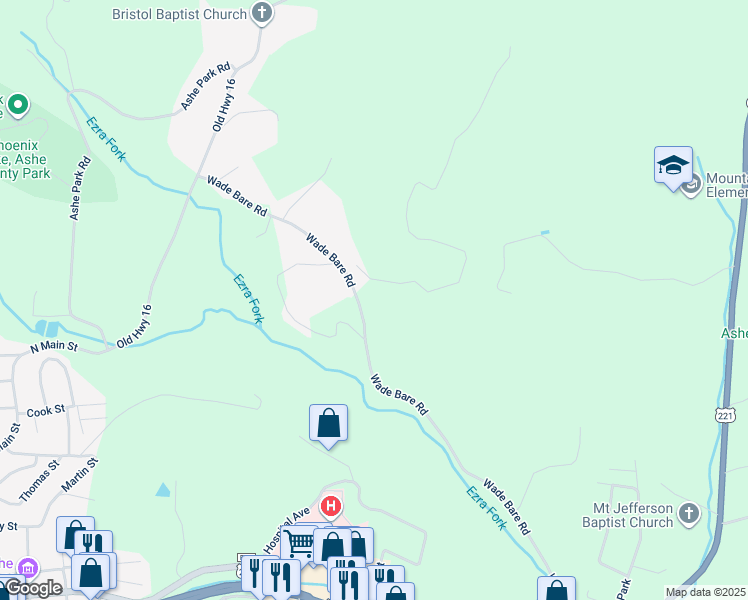 map of restaurants, bars, coffee shops, grocery stores, and more near 1122 Wade Bare Road in Jefferson