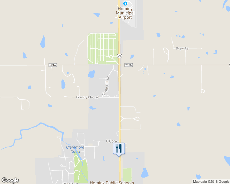 map of restaurants, bars, coffee shops, grocery stores, and more near 1301 Millsap Drive in Hominy