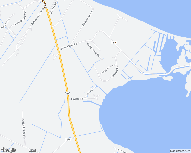 map of restaurants, bars, coffee shops, grocery stores, and more near 141 Nautical Lane in Currituck