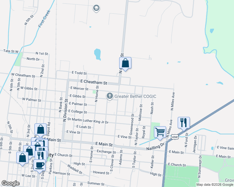 map of restaurants, bars, coffee shops, grocery stores, and more near 812 East Gibbs Street in Union City