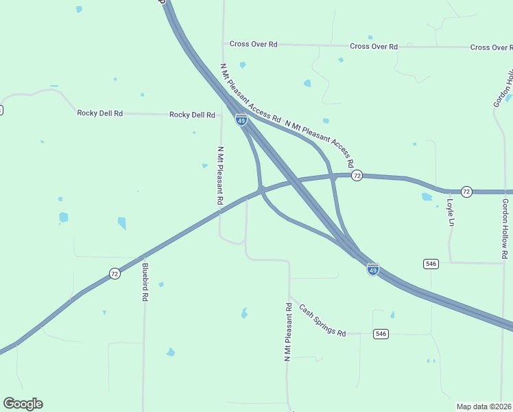 map of restaurants, bars, coffee shops, grocery stores, and more near 13455 North Mount Pleasant Road in Gravette