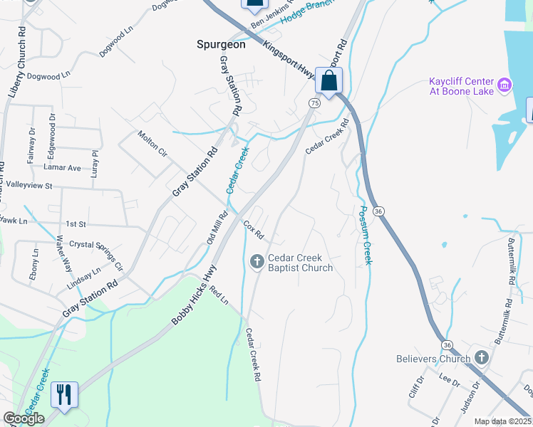 map of restaurants, bars, coffee shops, grocery stores, and more near 75 Stonebriar Court in Gray