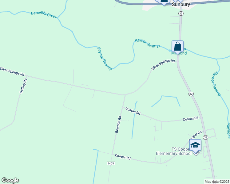 map of restaurants, bars, coffee shops, grocery stores, and more near 110 Silver Springs Road in Sunbury