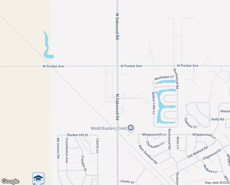 map of restaurants, bars, coffee shops, grocery stores, and more near 3621 Scarlet Lane in Enid