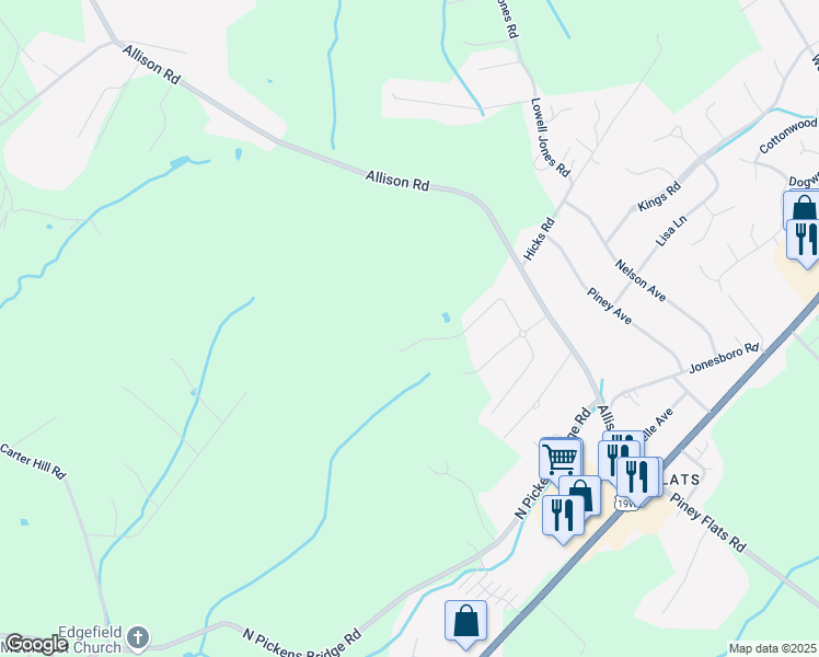 map of restaurants, bars, coffee shops, grocery stores, and more near 345 Allison Road in Piney Flats