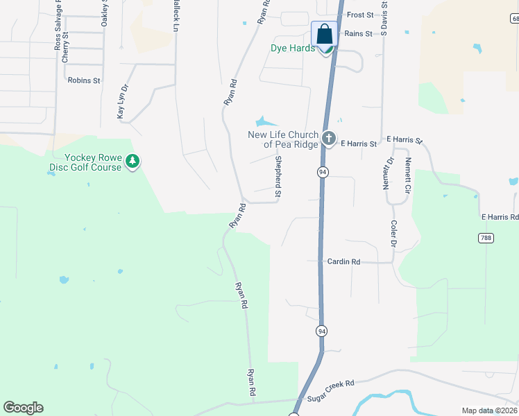 map of restaurants, bars, coffee shops, grocery stores, and more near 403 Grace Court in Pea Ridge