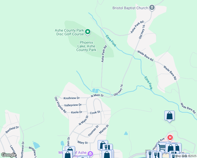 map of restaurants, bars, coffee shops, grocery stores, and more near 317 Ashe Park Road in Jefferson