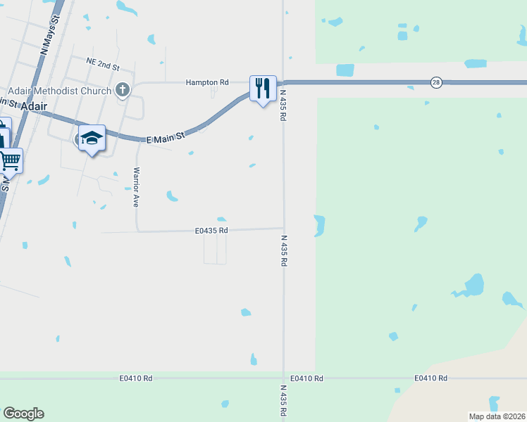 map of restaurants, bars, coffee shops, grocery stores, and more near in Adair