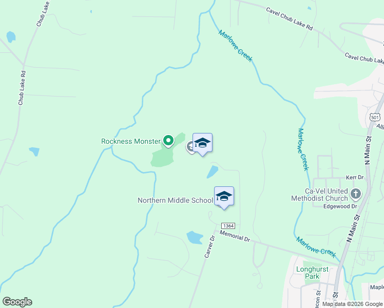 map of restaurants, bars, coffee shops, grocery stores, and more near 1715 College Drive in Roxboro