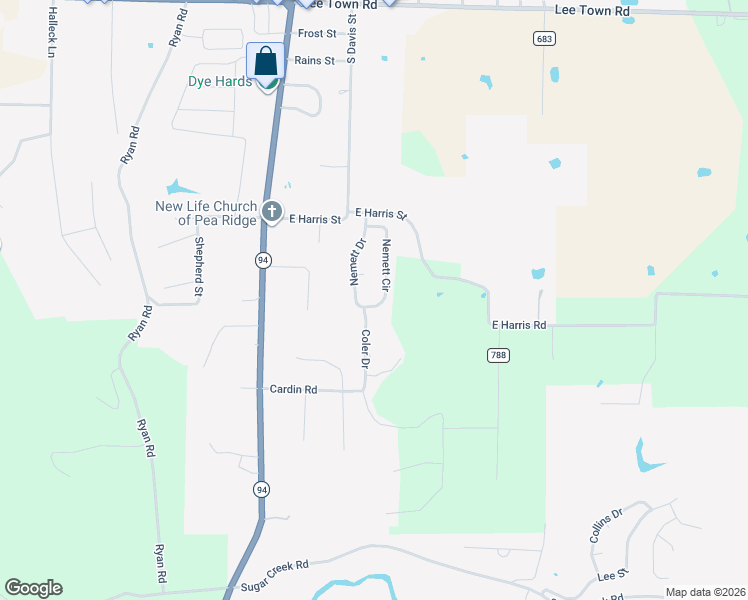 map of restaurants, bars, coffee shops, grocery stores, and more near 1205 Nemett Cir in Pea Ridge