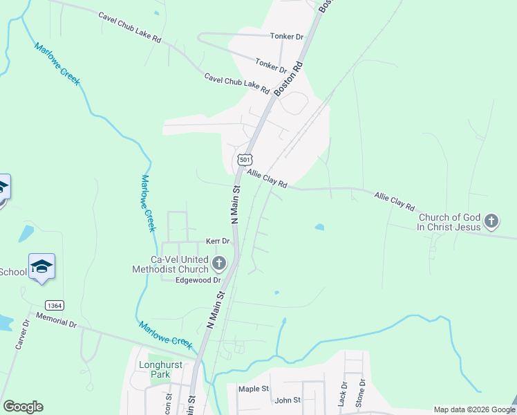 map of restaurants, bars, coffee shops, grocery stores, and more near 104 Maggie Lane in Roxboro