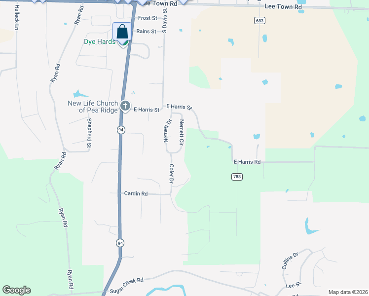 map of restaurants, bars, coffee shops, grocery stores, and more near 1190 Nemett Circle in Pea Ridge