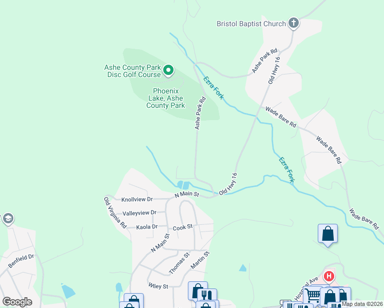 map of restaurants, bars, coffee shops, grocery stores, and more near 323 Ashe Park Road in Jefferson