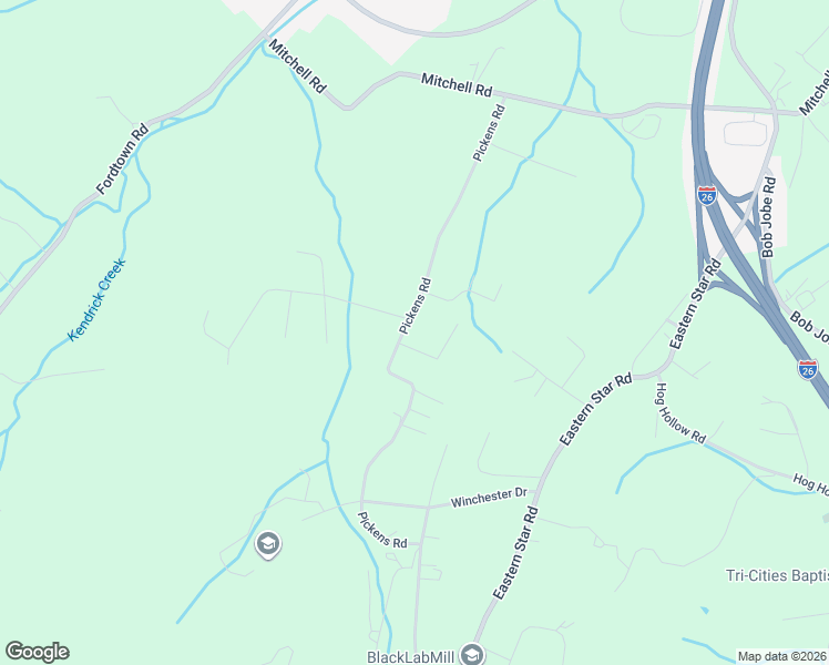 map of restaurants, bars, coffee shops, grocery stores, and more near 101 Pickens Court in Kingsport