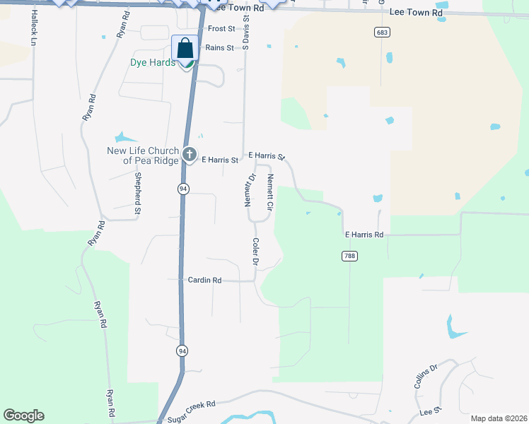 map of restaurants, bars, coffee shops, grocery stores, and more near 1205 Nemett Cir in Pea Ridge
