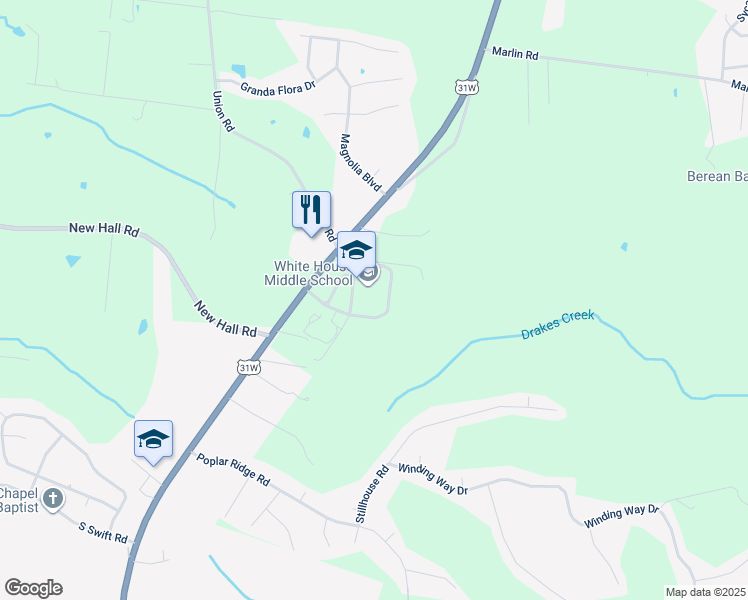 map of restaurants, bars, coffee shops, grocery stores, and more near 2020 Old Highway 31 in White House