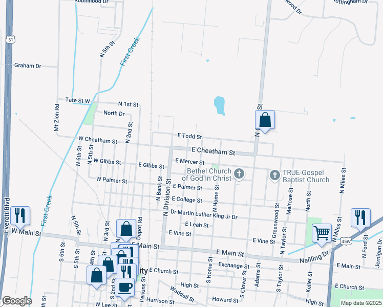map of restaurants, bars, coffee shops, grocery stores, and more near 815 North Ury Street in Union City