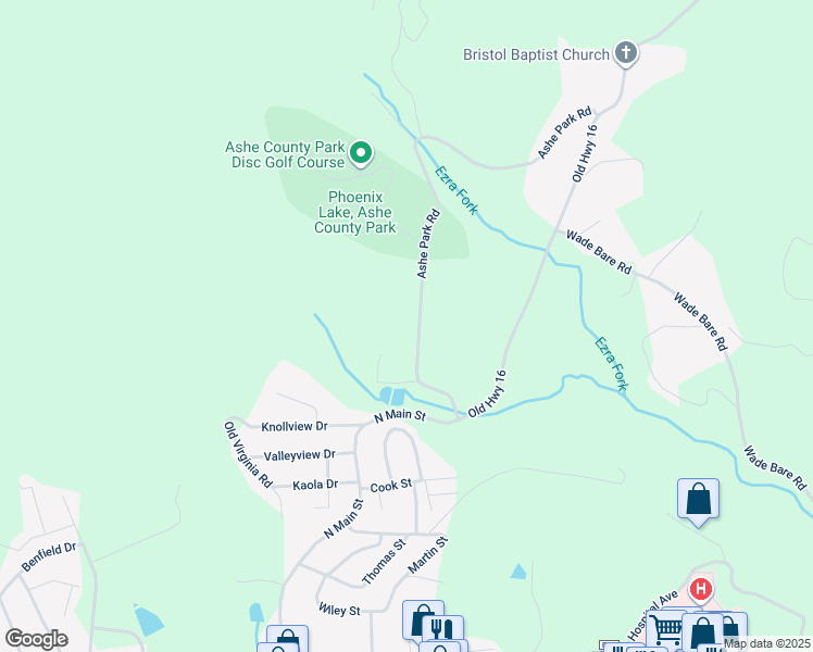 map of restaurants, bars, coffee shops, grocery stores, and more near 347 Ashe Park Road in Jefferson