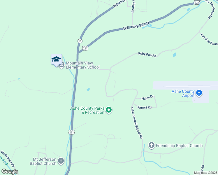 map of restaurants, bars, coffee shops, grocery stores, and more near 533 Ashe Central School Road in Jefferson
