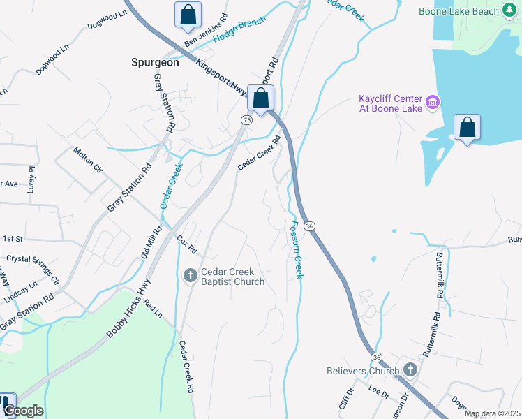 map of restaurants, bars, coffee shops, grocery stores, and more near 207 Bridgewater Court in Gray