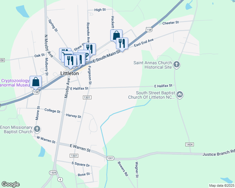 map of restaurants, bars, coffee shops, grocery stores, and more near 233 East Halifax Street in Littleton