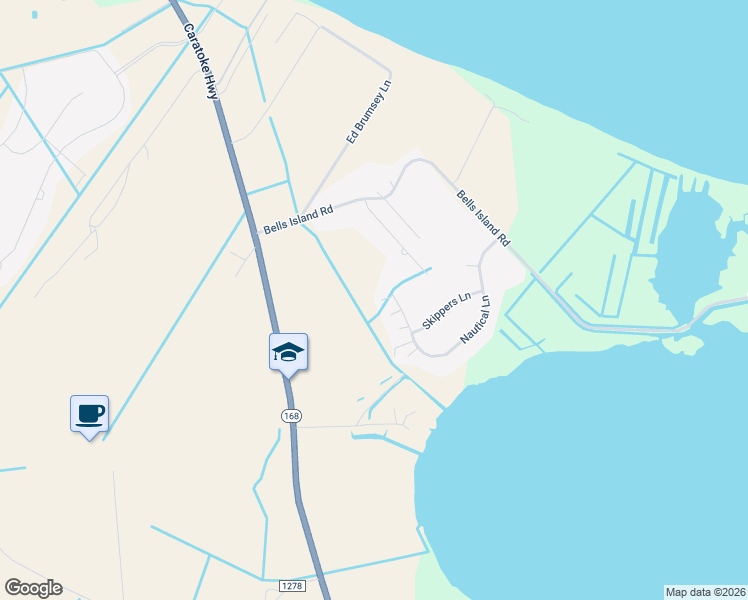 map of restaurants, bars, coffee shops, grocery stores, and more near 151 Nautical Ln in Currituck