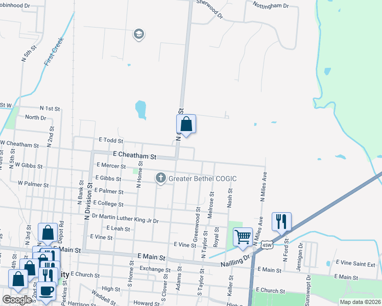 map of restaurants, bars, coffee shops, grocery stores, and more near 1008 East Cheatham Street in Union City
