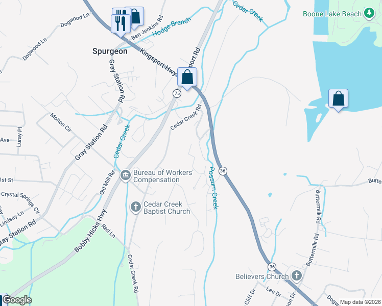 map of restaurants, bars, coffee shops, grocery stores, and more near 145 Bridgewater Court in Gray