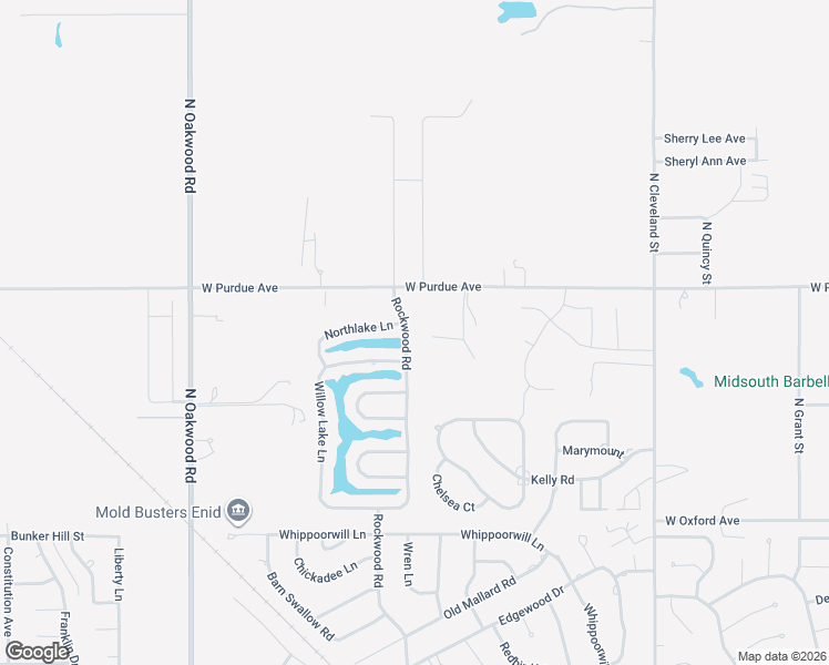 map of restaurants, bars, coffee shops, grocery stores, and more near 3929 Rockwood Road in Enid