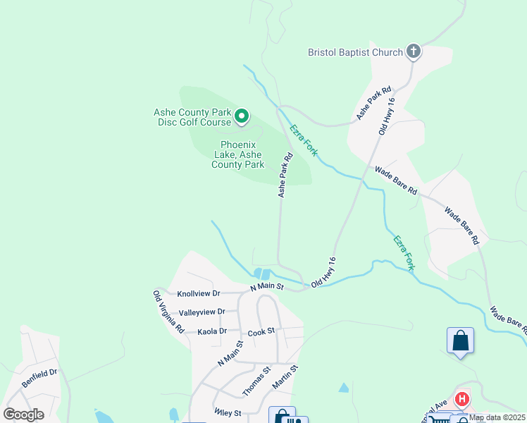 map of restaurants, bars, coffee shops, grocery stores, and more near 397 Ashe Park Road in Jefferson