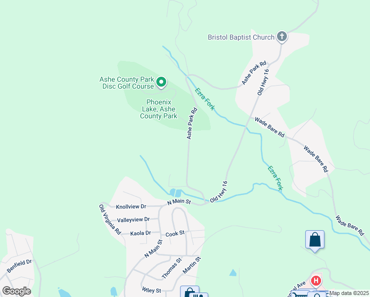 map of restaurants, bars, coffee shops, grocery stores, and more near 407 Ashe Park Road in Jefferson