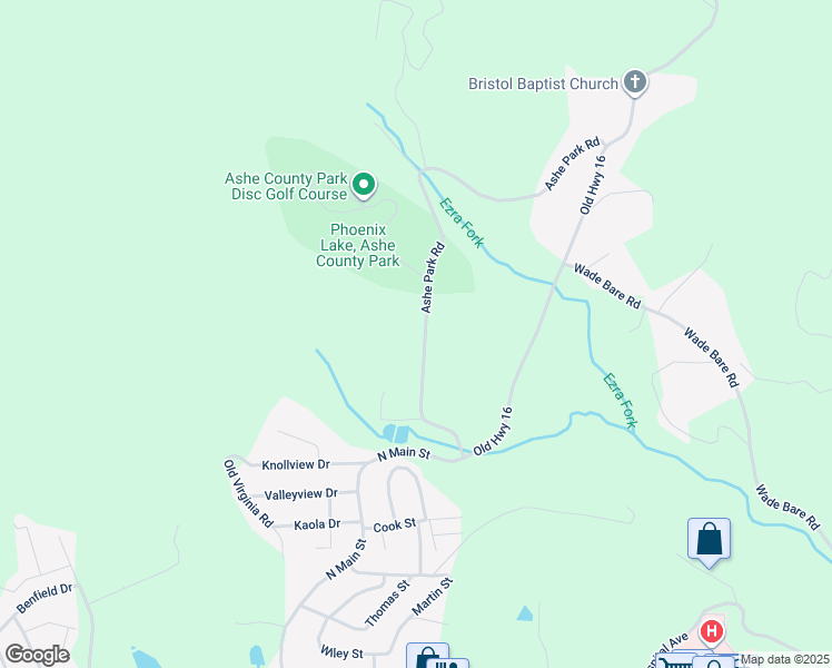 map of restaurants, bars, coffee shops, grocery stores, and more near 407 Ashe Park Road in Jefferson