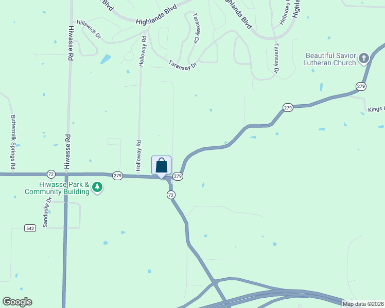 map of restaurants, bars, coffee shops, grocery stores, and more near 13662 Arkansas 279 in Hiwasse