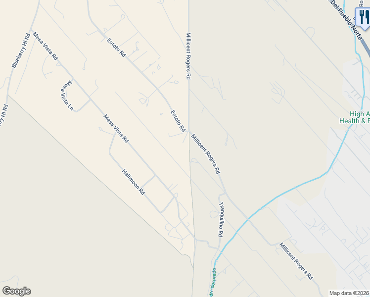 map of restaurants, bars, coffee shops, grocery stores, and more near 15 Llama Road in El Prado